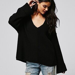 Free People La Brea Black V-Neck Sweater Oversized
